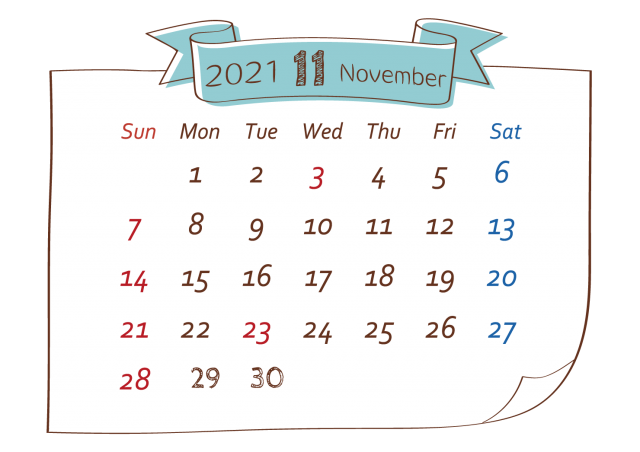 21年カレンダー 貼り紙風 11月 無料イラスト素材 素材ラボ