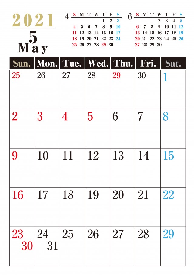 縦型シック 21年 5月 カレンダー 無料イラスト素材 素材ラボ