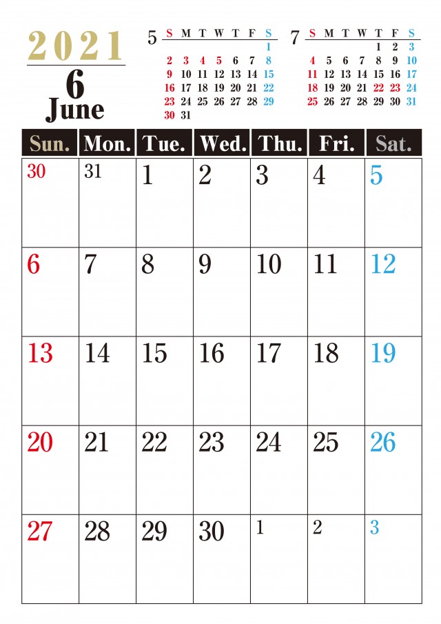 縦型シック 21年 6月 カレンダー 無料イラスト素材 素材ラボ