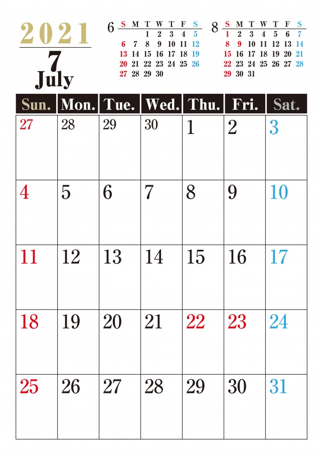 縦型シック 2021年 7月 カレンダー 無料イラスト素材 素材ラボ