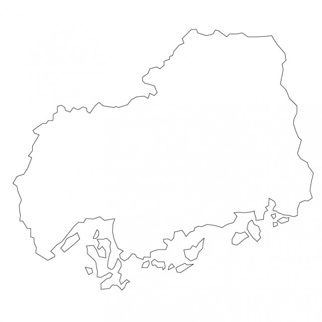 広島県のシルエットで作った地図イラスト 黒線 無料イラスト素材
