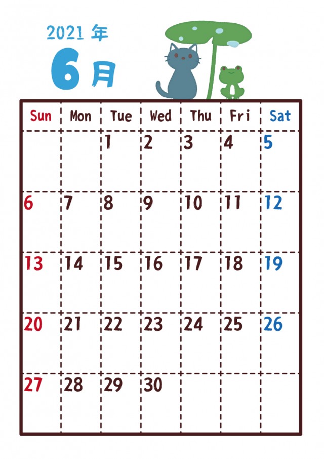 21年カレンダー 6月 雨宿り 無料イラスト素材 素材ラボ