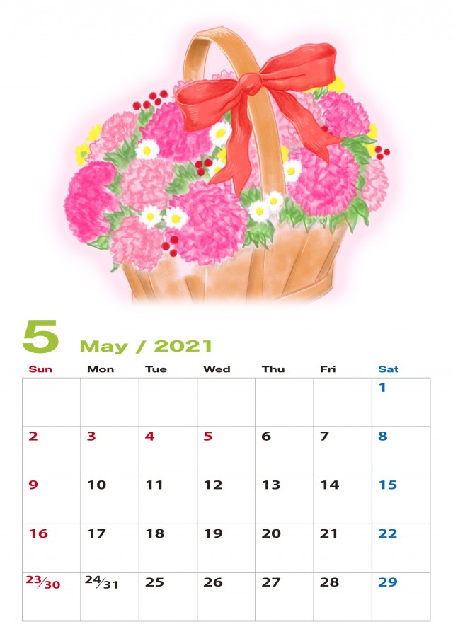 21年 花の絵カレンダー 5月 無料イラスト素材 素材ラボ