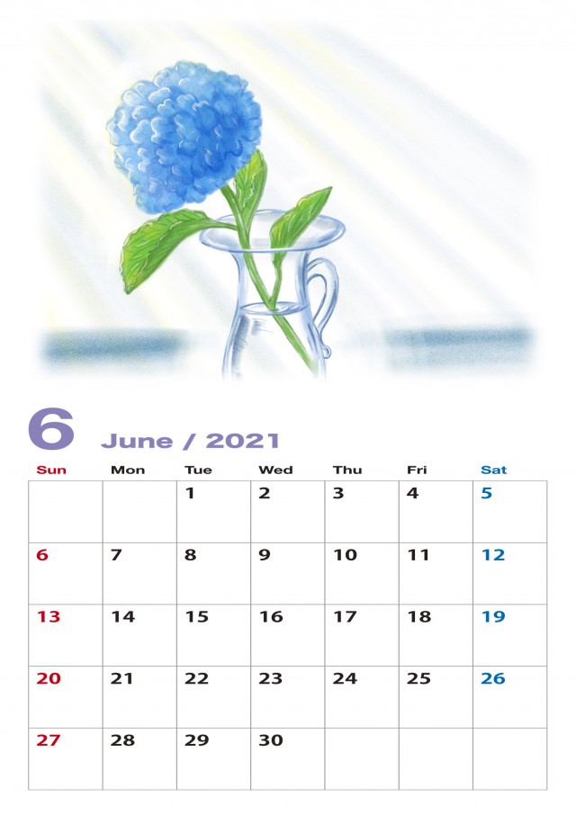 2021年 花の絵カレンダー 6月 無料イラスト素材 素材ラボ