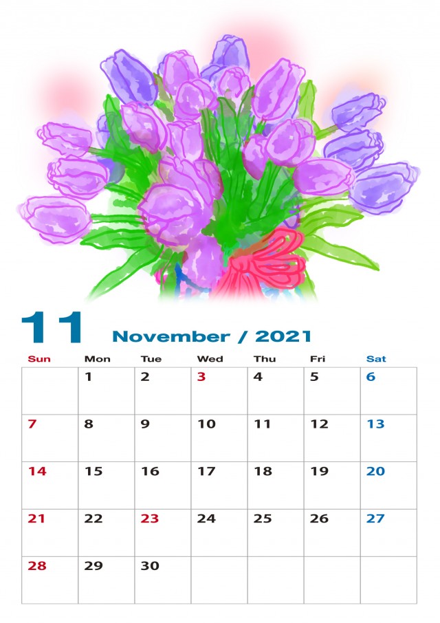 21年 花の絵カレンダー 11月 無料イラスト素材 素材ラボ