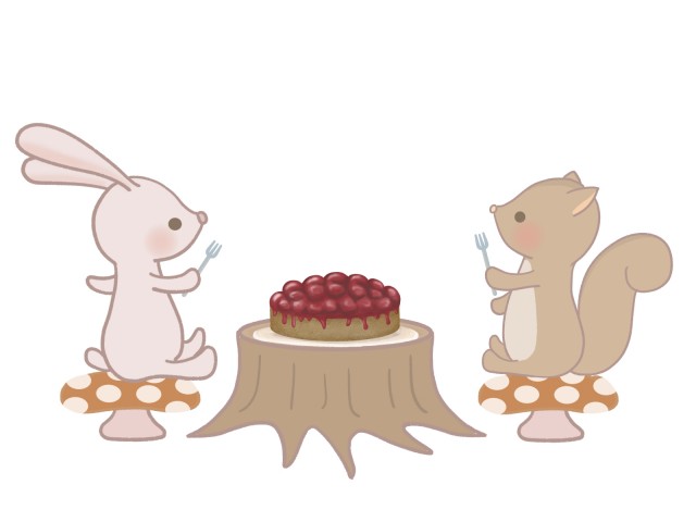 ケーキを食べるウサギとリス 無料イラスト素材 素材ラボ