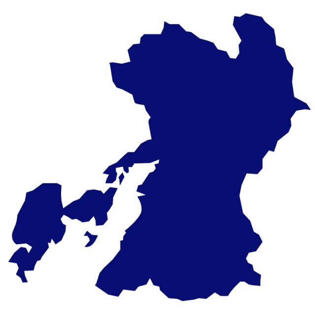 熊本県のシルエットで作った地図イラスト 青塗り 無料イラスト