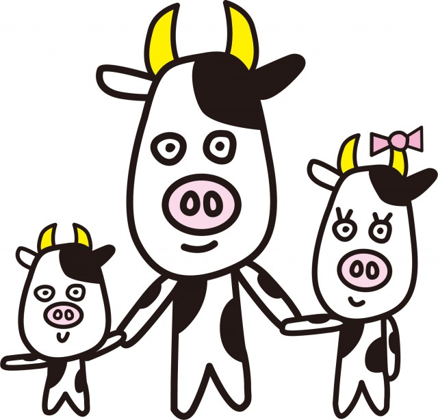 ほのぼの牛 丑 家族 親子 キャラクター 無料イラスト素材 素材ラボ