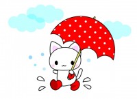 赤い傘と猫のイラ…