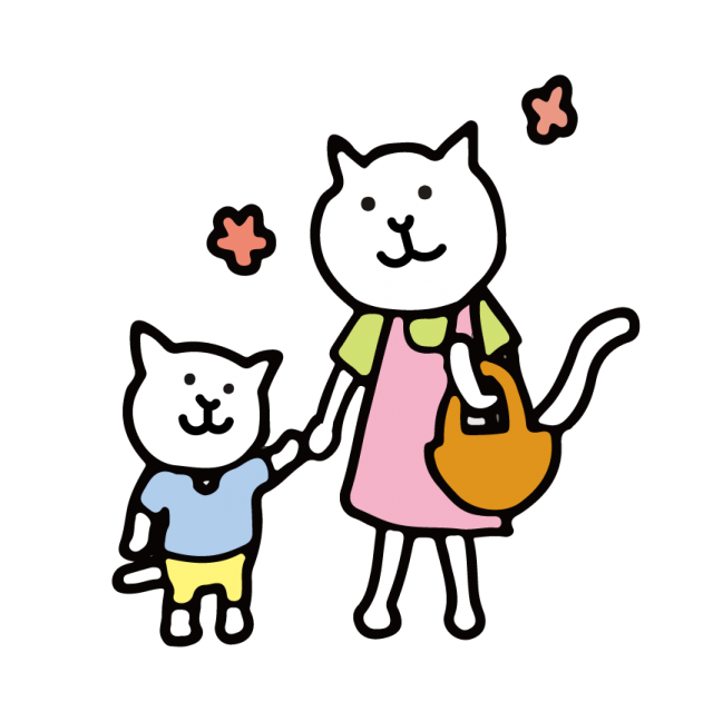 買い物をする猫の親子のイラスト | 無料イラスト素材｜素材ラボ