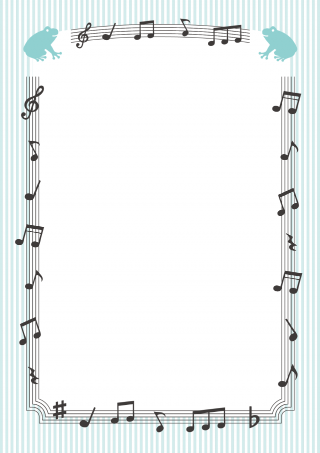 音符とカエルのフレーム タテ 無料イラスト素材 素材ラボ