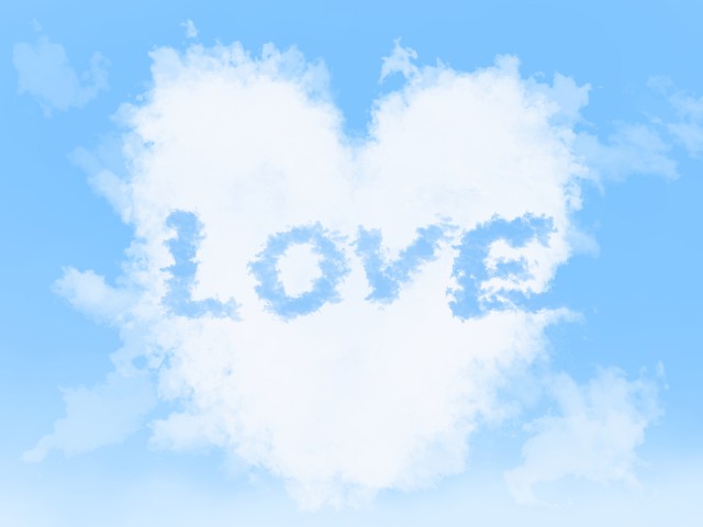 絵本風の幻想的なハートの雲が可愛い Love 文字入りの青空 夕焼け空セット 無料イラスト素材 素材ラボ