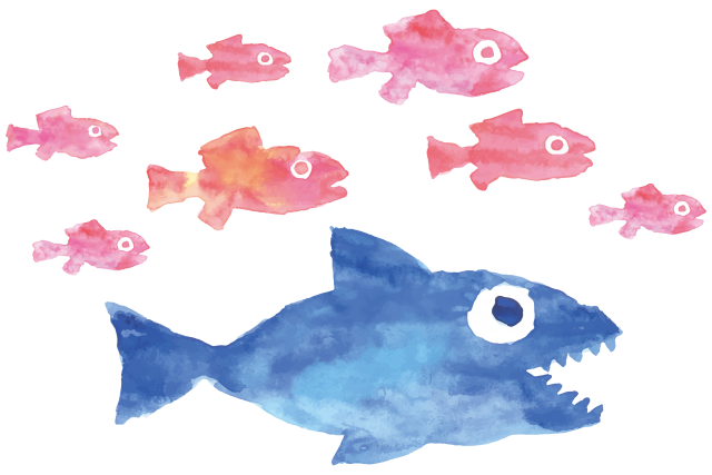 魚 小魚 大魚 サメ 水彩画 手書きイラスト 無料イラスト素材 素材ラボ