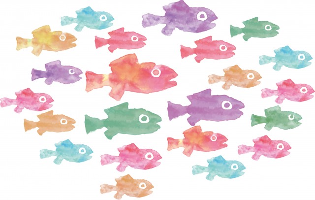 魚群 魚 小魚 水彩画 手書きイラスト 無料イラスト素材 素材ラボ