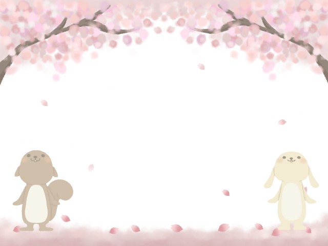 桜を見上げる動物のフレームイラスト 無料イラスト素材 素材ラボ