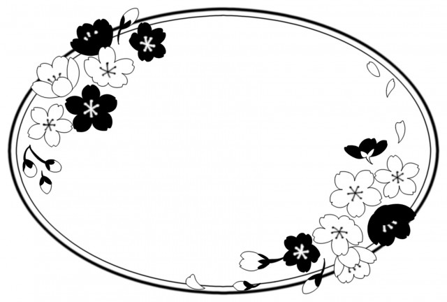 桜の丸いフレーム素材 白黒 無料イラスト素材 素材ラボ