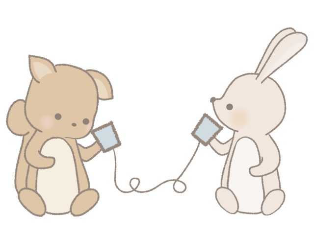 糸電話をするウサギとリスのイラスト 無料イラスト素材 素材ラボ