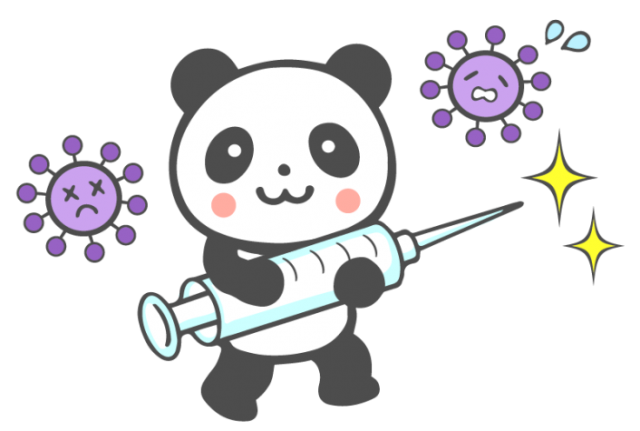 コロナウイルスと注射器を持つパンダのイラスト 無料イラスト素材 素材ラボ