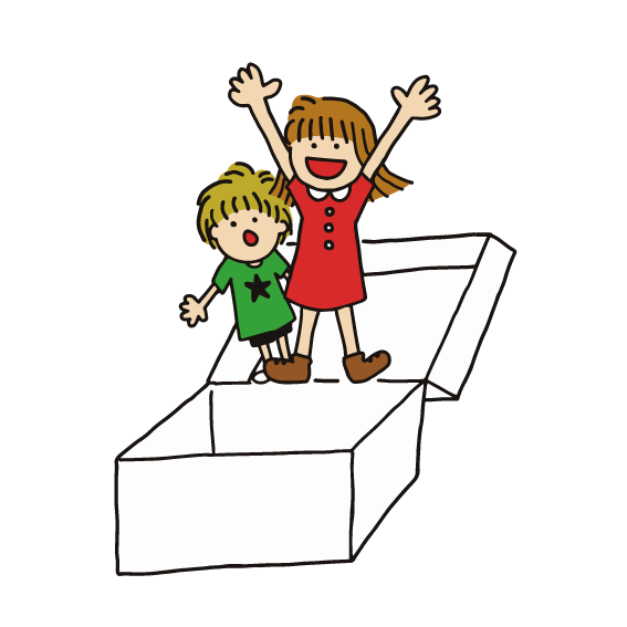 箱から飛び出す女の子と男の子のイラスト 無料イラスト素材 素材ラボ