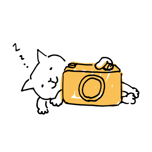 カメラと眠る白猫のイラスト 無料イラスト素材 素材ラボ