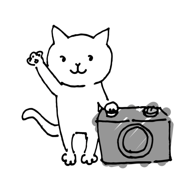 写真撮影をしている白猫のイラスト 無料イラスト素材 素材ラボ