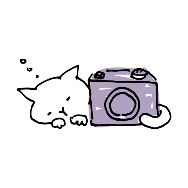 カメラと眠っている白猫のイラスト 無料イラスト素材 素材ラボ