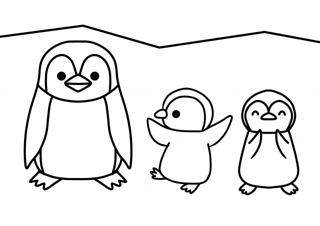 ペンギンの親子のぬりえ | 無料イラスト素材｜素材ラボ