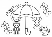 傘で遊ぶ動物たち…