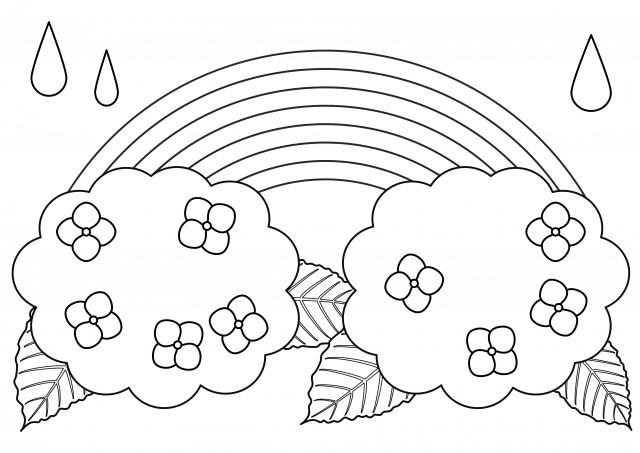 アジサイと虹の塗り絵 無料イラスト素材 素材ラボ
