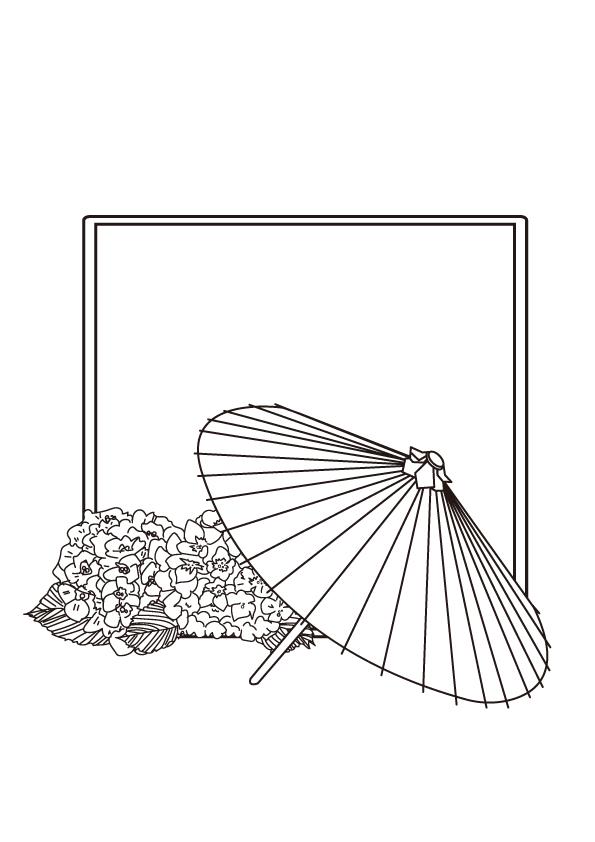 ぬりえ 和傘とアジサイ 無料イラスト素材 素材ラボ