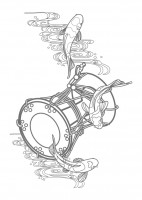 ぬりえ　鼓と錦鯉