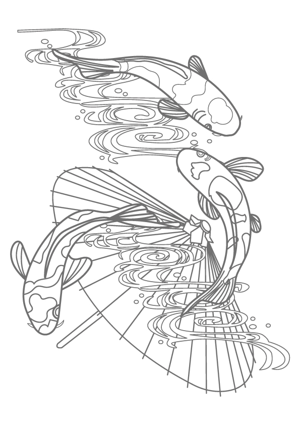 ぬりえ 和傘と錦鯉 三匹 無料イラスト素材 素材ラボ