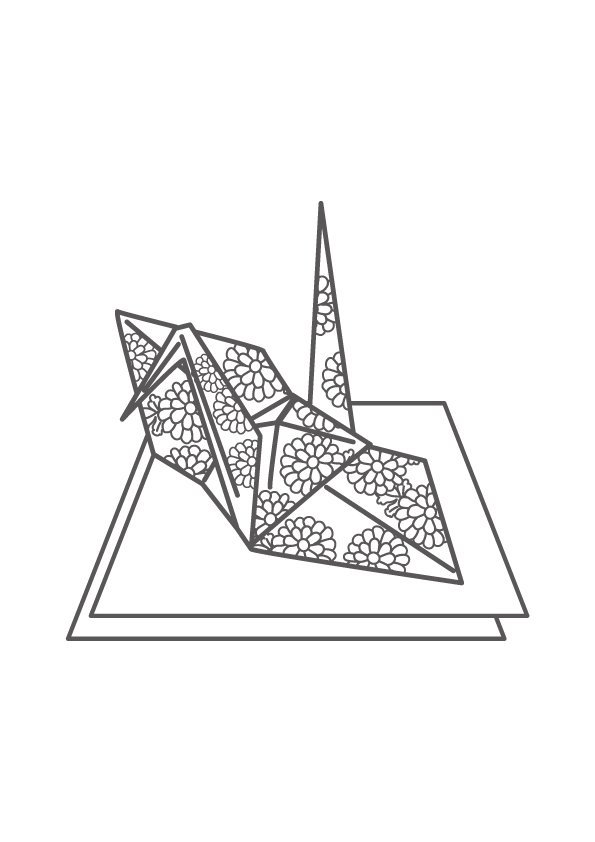 ぬりえ 花柄の折り紙で折られた折り鶴 無料イラスト素材 素材ラボ