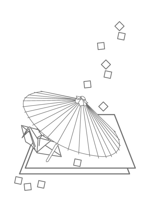 ぬりえ 和傘と折り鶴 無料イラスト素材 素材ラボ