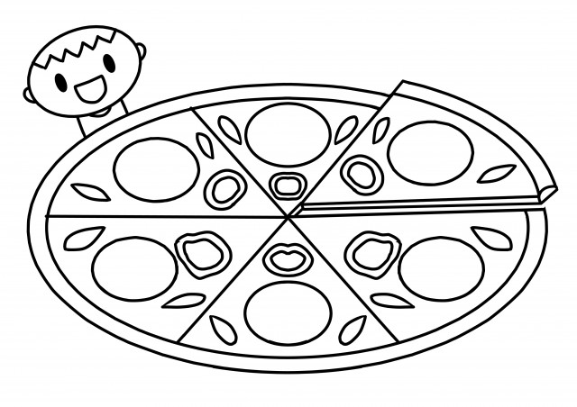 切れ目が入ったピザとこどものぬりえ 無料イラスト素材 素材ラボ