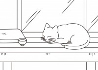 猫と縁側の塗り絵…