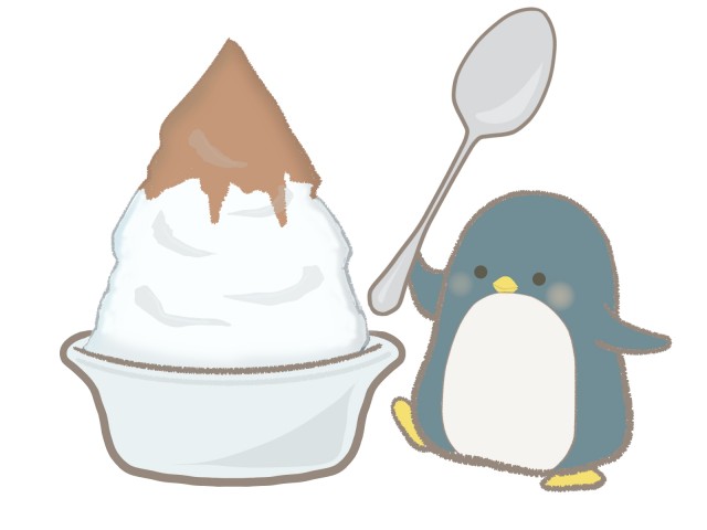 夏 かき氷を食べるペンギンのイラスト 無料イラスト素材 素材ラボ
