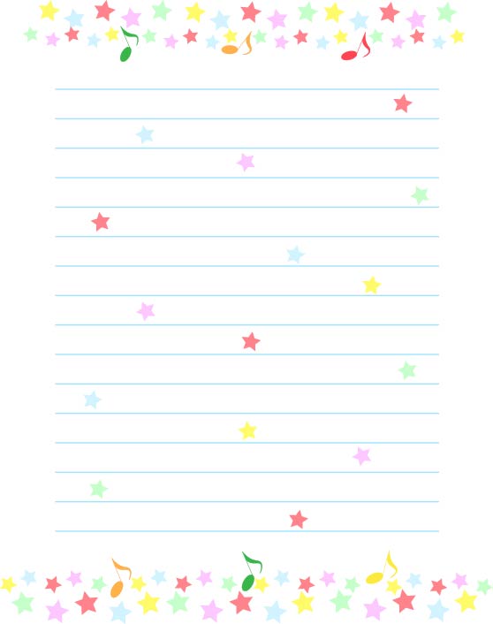 便箋素材 縦型 横書き 星と音符のデザインの便箋 無料イラスト素材 素材ラボ