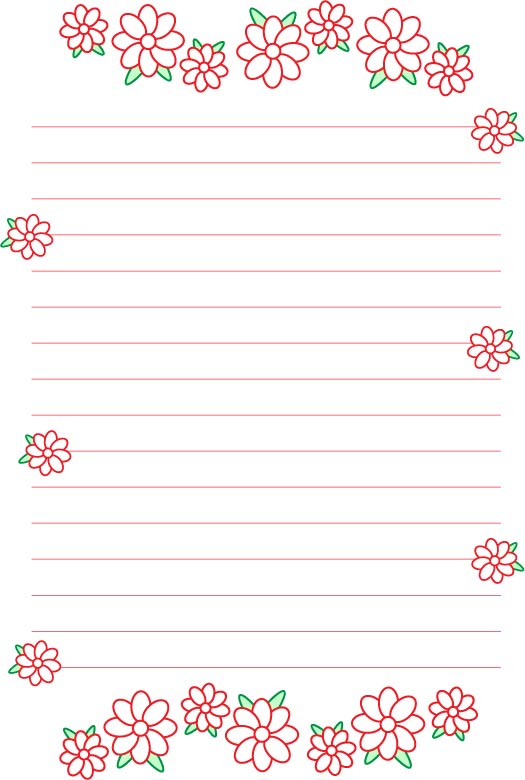 便箋素材 縦型 横書き 赤い花のかわいい便箋 無料イラスト素材 素材ラボ