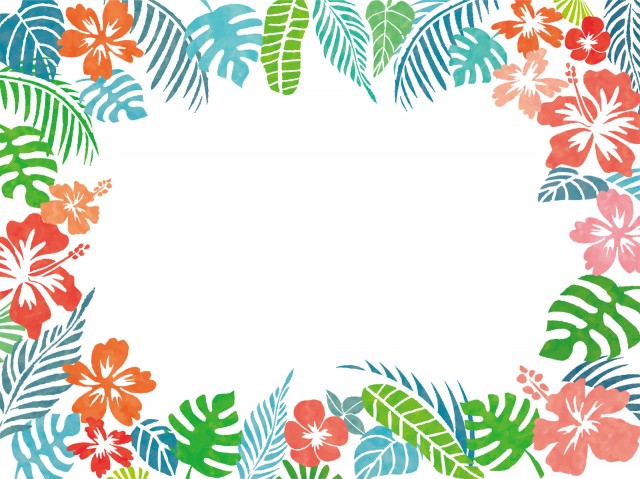 ハイビスカス南国風亜熱帯花葉植物ハワイアン常夏トロピカルフレーム無料イラストフリー素材 無料イラスト素材 素材ラボ