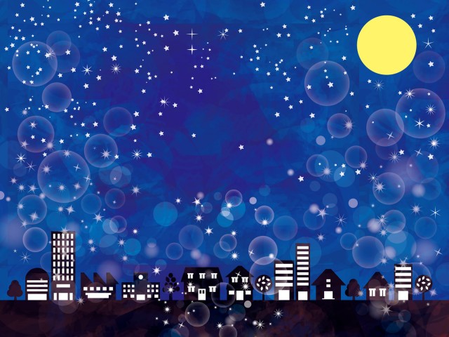満月の町並み夜景お月見十五夜キラキラ星空背景壁紙無料イラストフリー素材 無料イラスト素材 素材ラボ