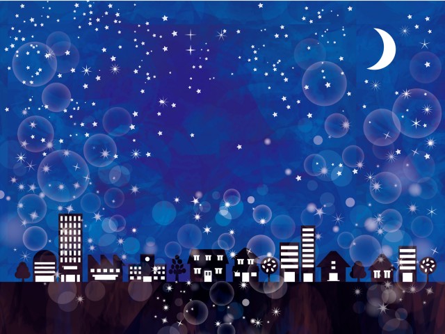 三日月夜空星空夜景街並みキラキラ都会風景背景壁紙無料イラストフリー素材 無料イラスト素材 素材ラボ