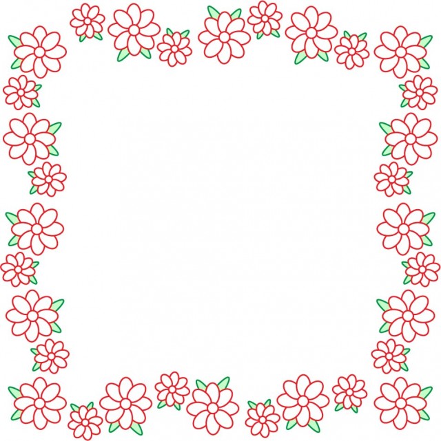 赤い縁取りの花模様のフレーム 枠素材 正方形 無料イラスト素材 素材ラボ