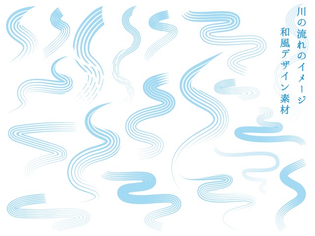 7月初夏8月盛夏お盆河川手描きライン見出しタイトルチラシ用水色和風波模様セット 無料イラスト素材 素材ラボ