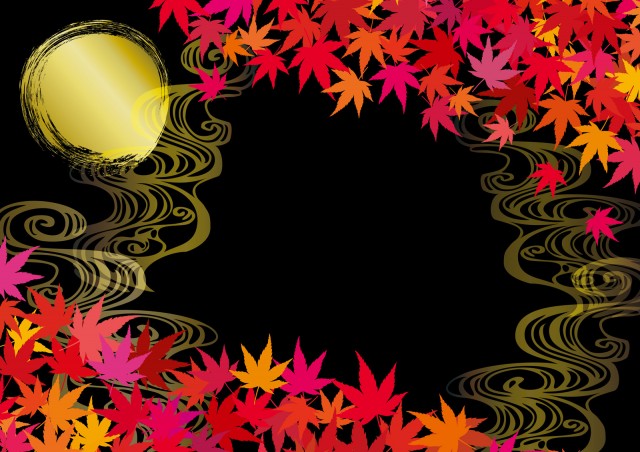 秋夜景十五夜中秋の名月お月見紅葉狩り満月ともみじ和柄背景素材壁紙無料イラストフリー素材 無料イラスト素材 素材ラボ