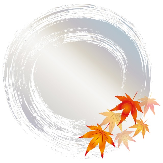 秋紅葉もみじ銀色シルバー和風円丸フレーム枠装飾飾り見出しタイトル無料イラストフリー素材 無料イラスト素材 素材ラボ
