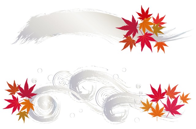秋紅葉もみじ銀色シルバー波模様和風和柄ラインシルエット見出し装飾飾り手書き筆跡無料イラストフリー素材 無料イラスト素材 素材ラボ
