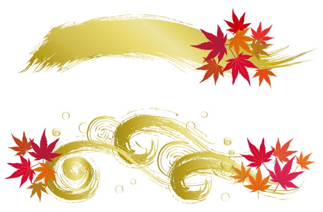 秋紅葉もみじ金色ゴールド波模様和風和柄ラインシルエット見出し装飾飾り手書き筆跡無料イラストフリー素材 無料イラスト素材 素材ラボ
