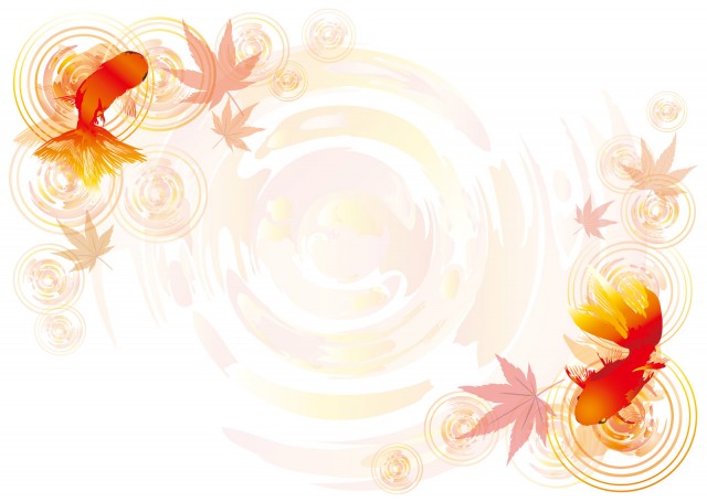 秋冬紅葉もみじ波紋水面赤金魚和風和柄シンプルフレーム飾り枠10月11月背景素材壁紙無料イラストフリー素材 無料イラスト素材 素材ラボ