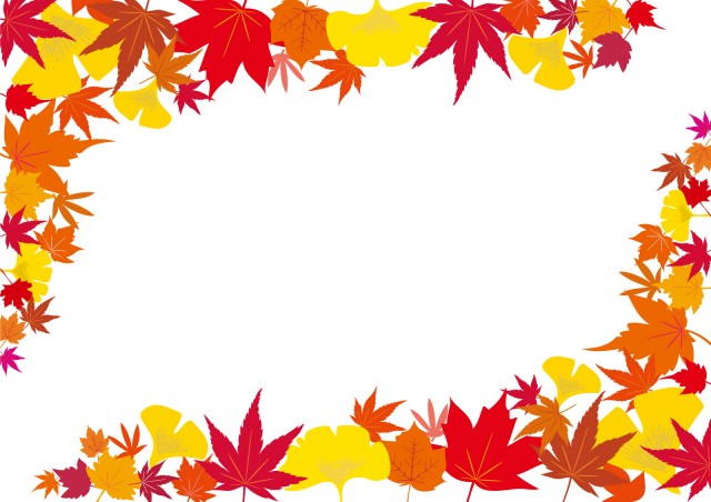 カラフル秋冬紅葉赤もみじ黄イチョウおしゃれフレーム装飾飾り枠背景素材壁紙無料イラストフリー素材 無料イラスト素材 素材ラボ